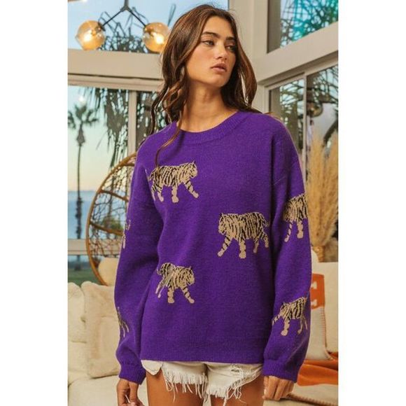 BiBi Tiger Pattern Long Sleeve Sweater - Picture 7 of 8